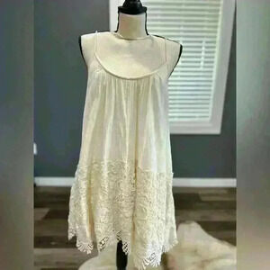 Free People Lace Dress Small Layering Embroidered Boho Cream Oversized